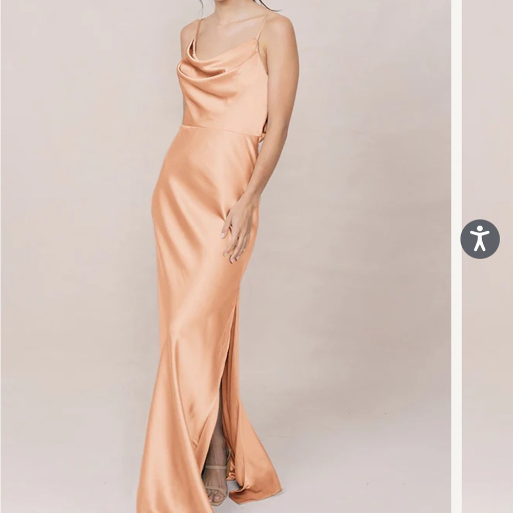 Revelry Peach Satin Gown